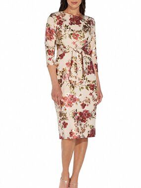 Adrianna Papell Floral Tie-Front Sheath Dress Plus Size 20W Alabaster Pink